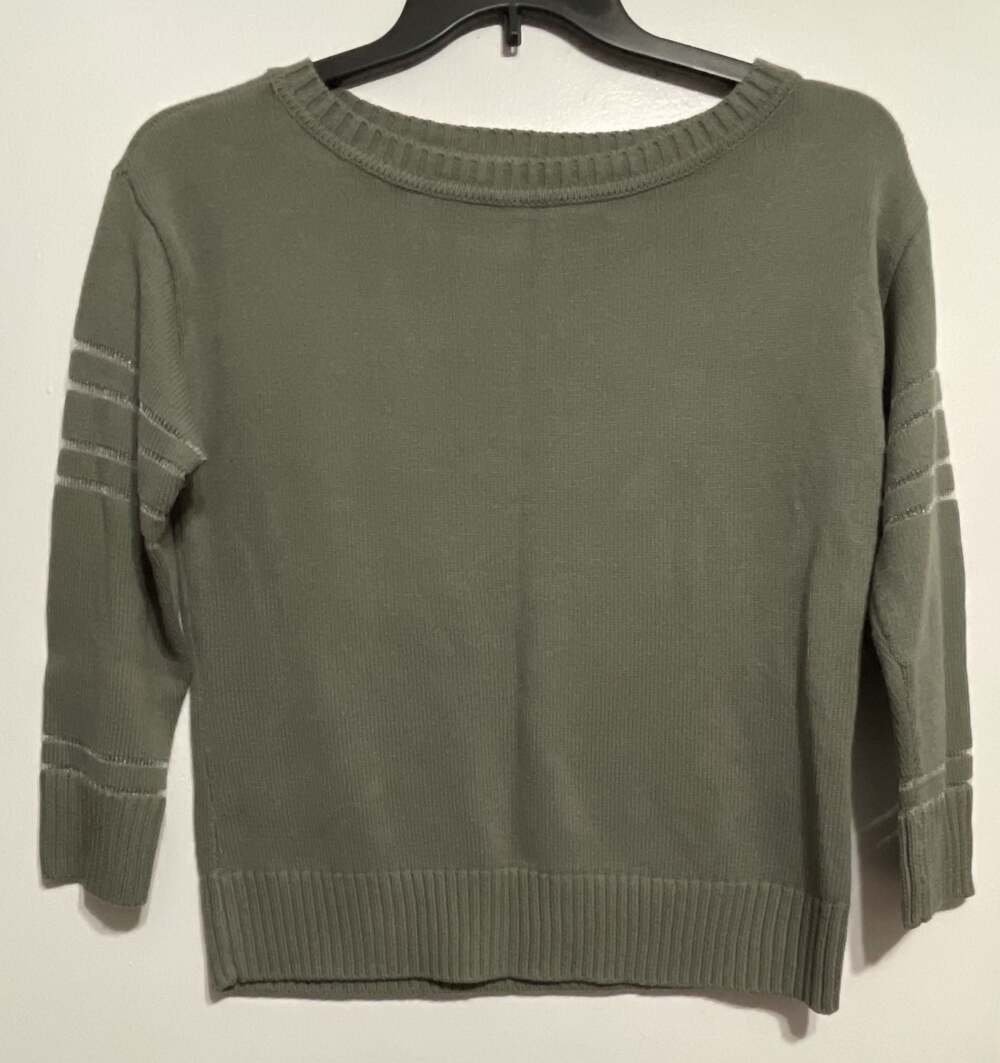 Evolution by Cyrus Cotton Blend Green Crewneck Sweater with Mesh Stripe Sleeves
